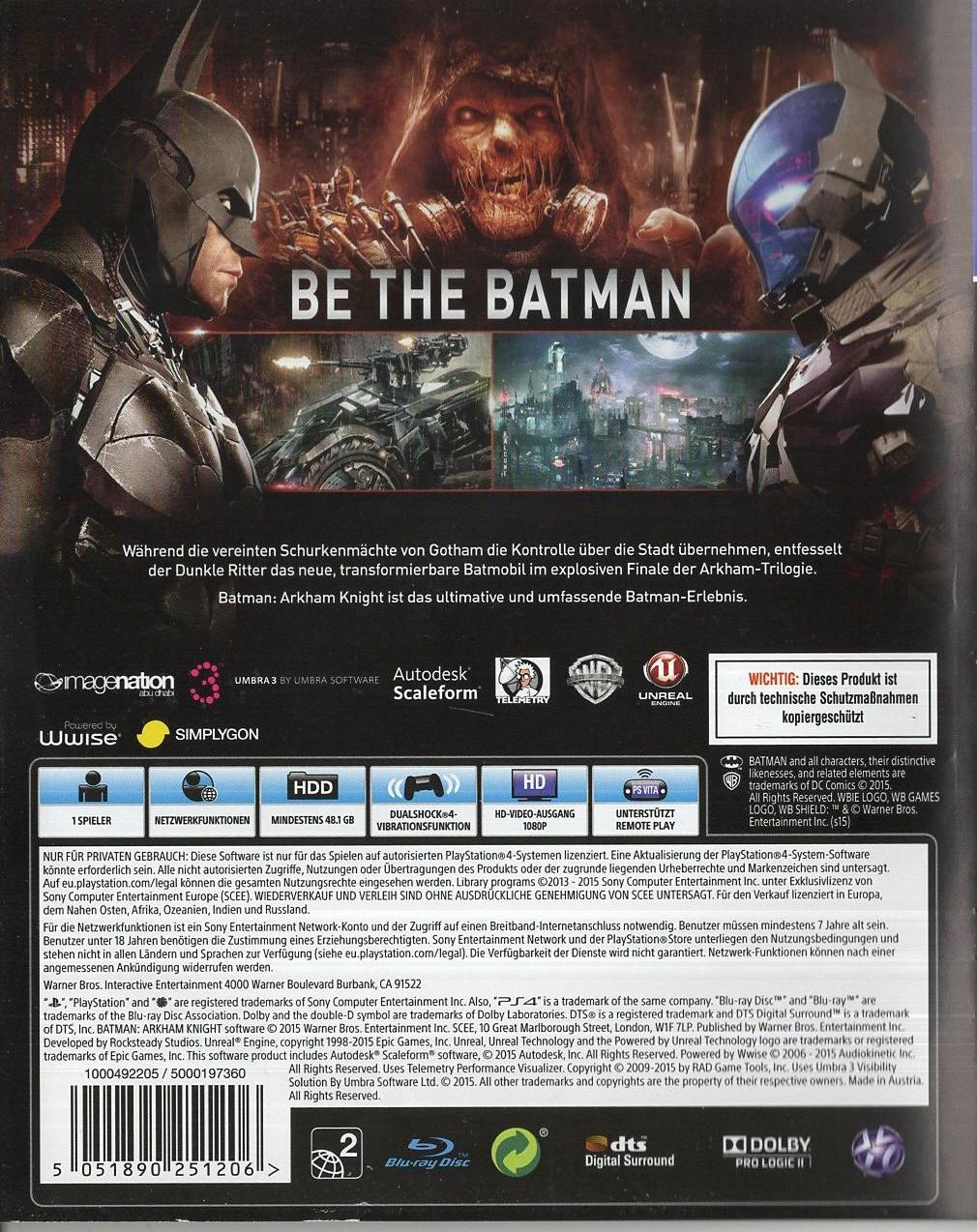 Batman: Arkham Knight - PlayStation 4 Rückseite