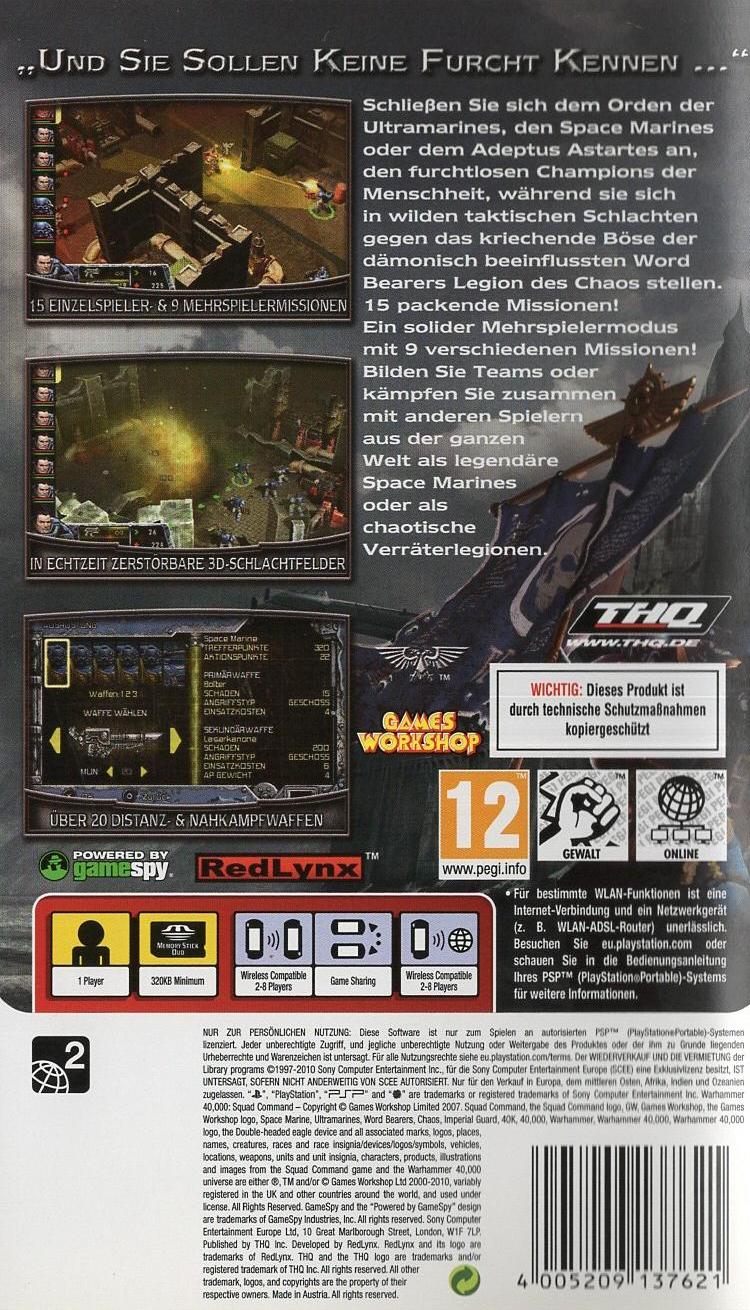 Warhammer 40,000: Squad Command - PlayStation Portable Rückseite