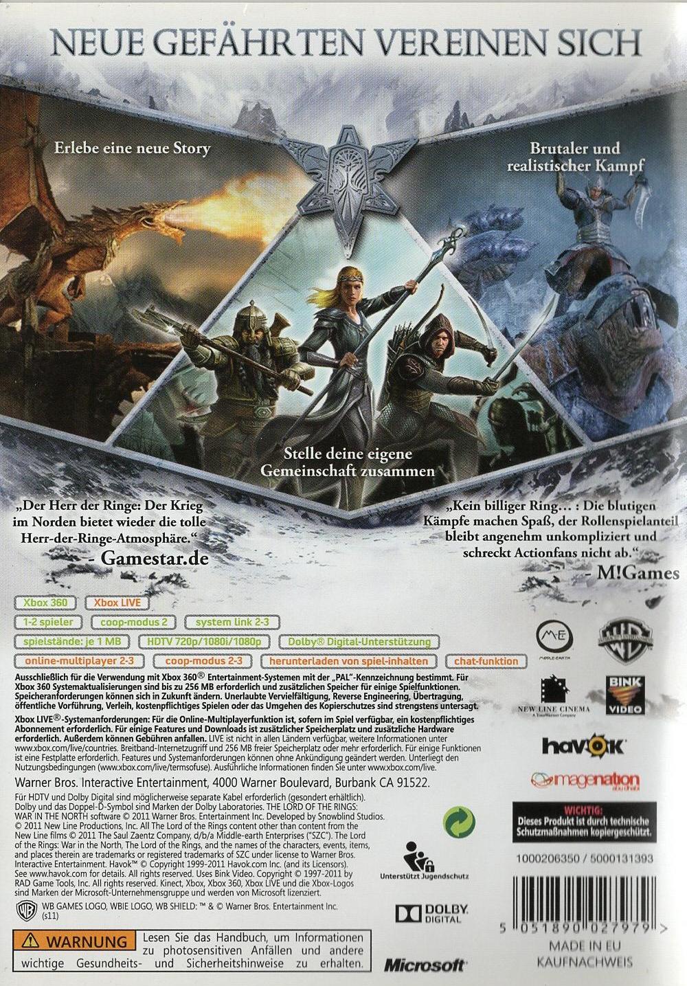Der Herr der Ringe: Der Krieg im Norden - Xbox 360 Rückseite