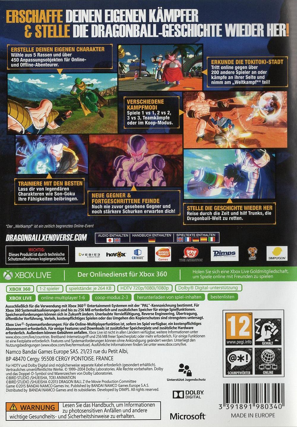 Dragon Ball Xenoverse - Xbox 360 Rückseite
