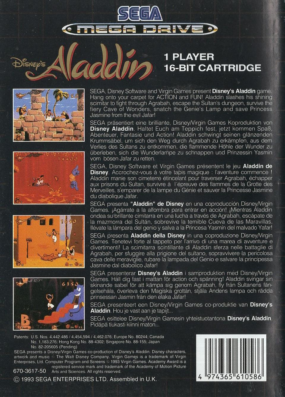 Disney's Aladdin - Sega Mega Drive Rückseite