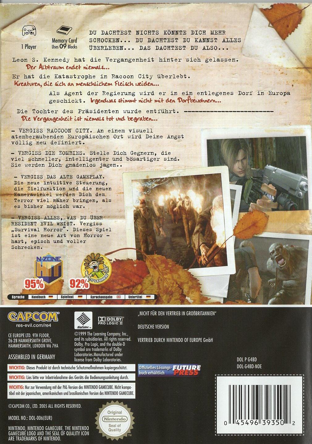 Resident Evil 4 - Nintendo GameCube Rückseite