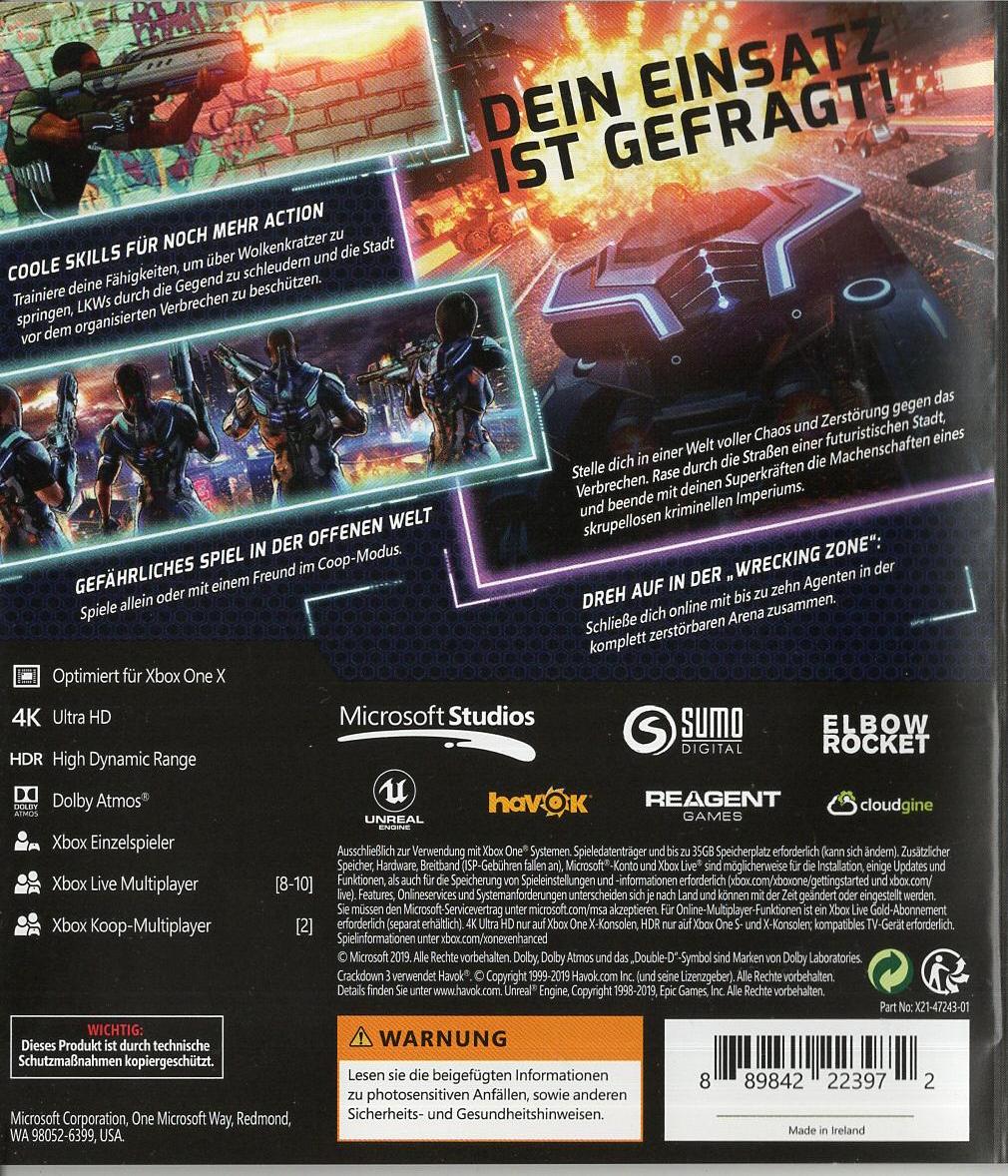 Crackdown 3 - Xbox One Rückseite