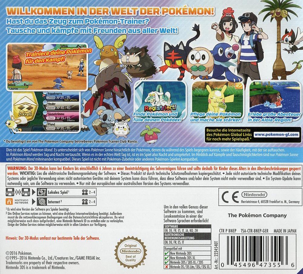 Pokémon Mond - Nintendo 3DS Rückseite