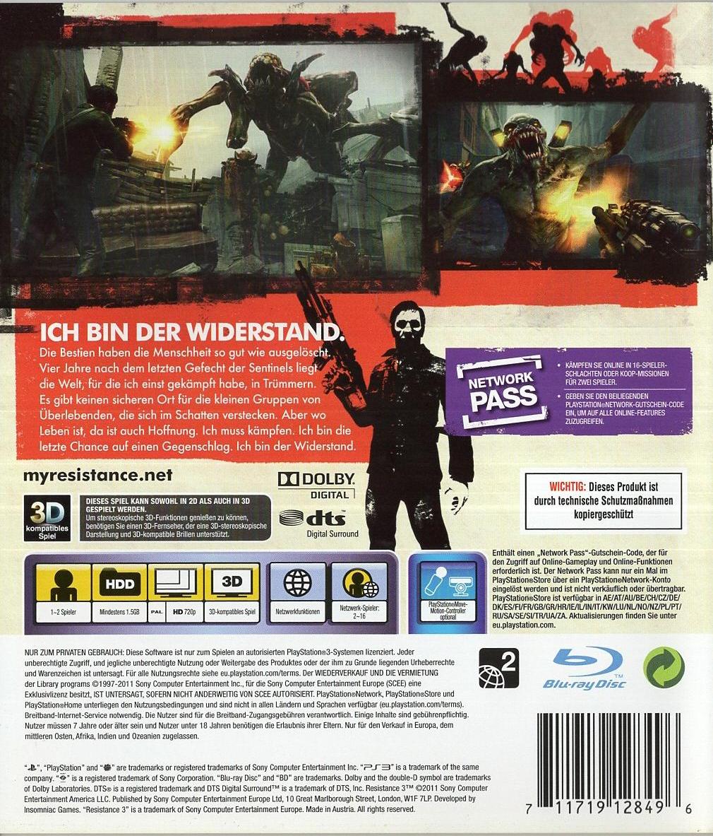 Resistance 3 - PlayStation 3 Rückseite