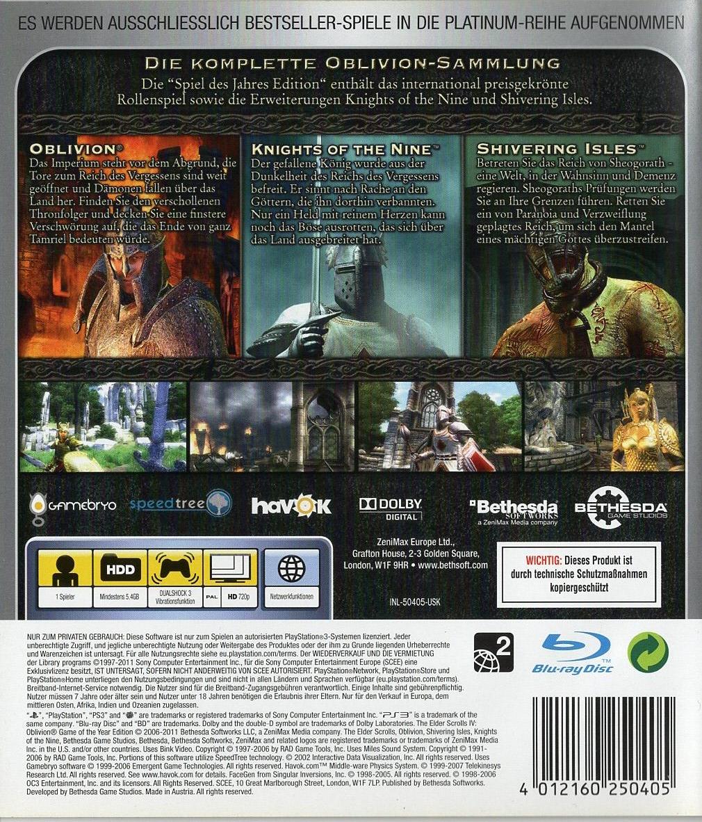 The Elder Scrolls IV: Oblivion - Spiel des Jahres Edition - PlayStation 3 Rückseite