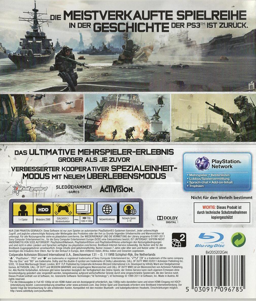 Call of Duty: Modern Warfare 3 - PlayStation 3 Rückseite