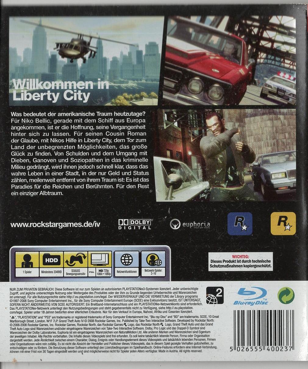 Grand Theft Auto IV - PlayStation 3 Rückseite