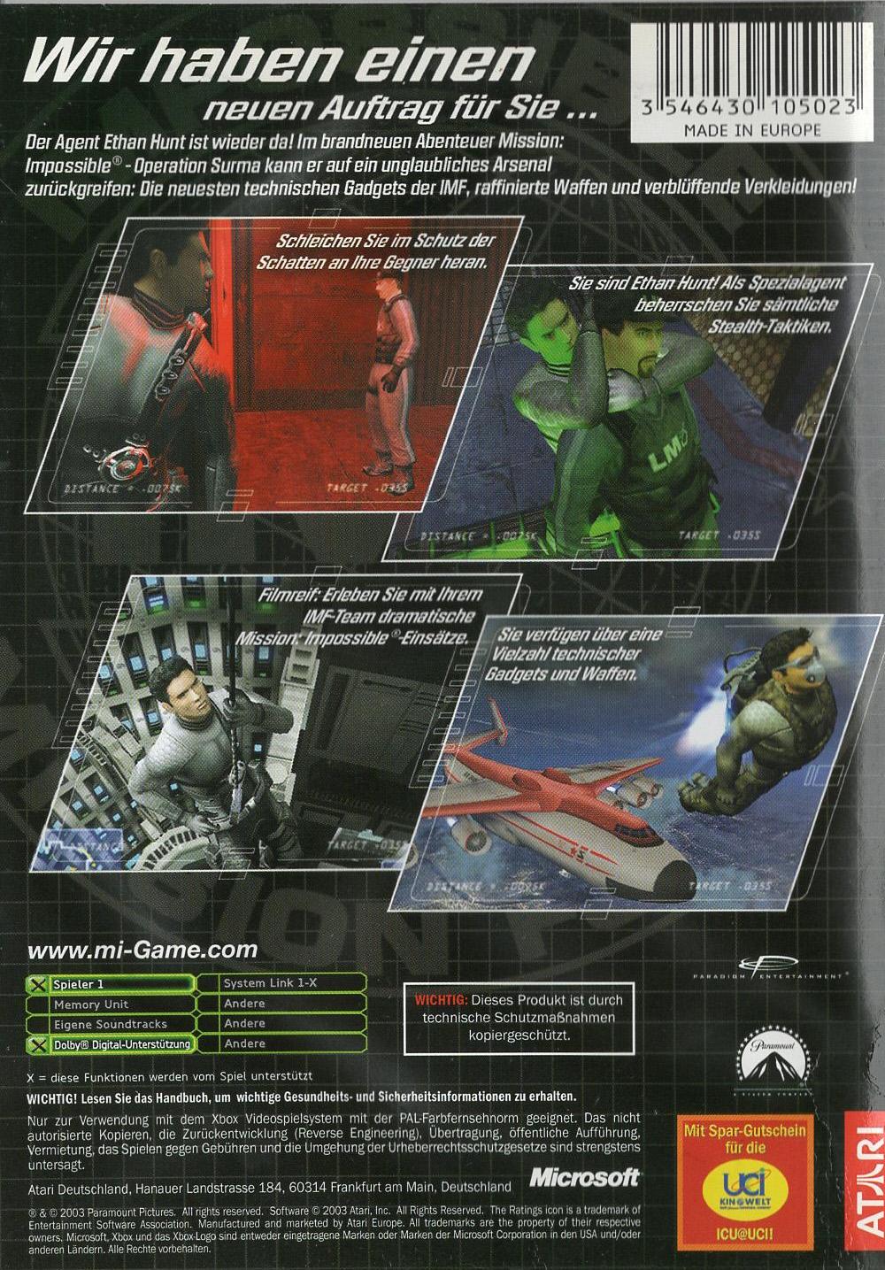 Mission: Impossible - Operation Surma - Xbox Rückseite