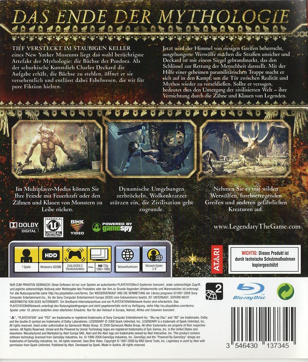 Legendary - PlayStation 3 Rückseite
