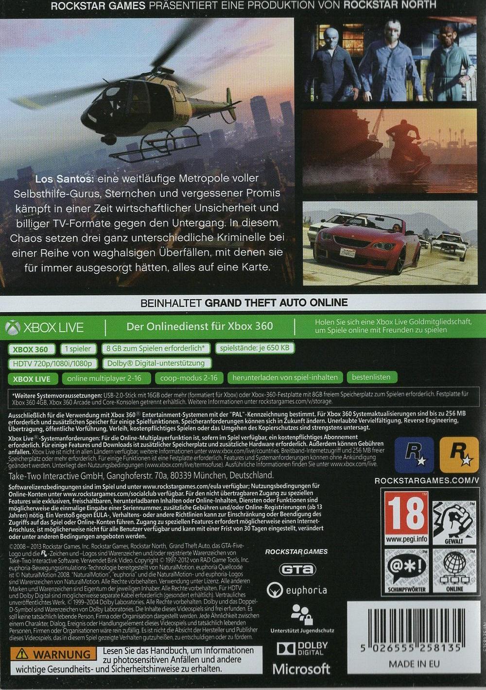Grand Theft Auto V - Xbox 360 Rückseite
