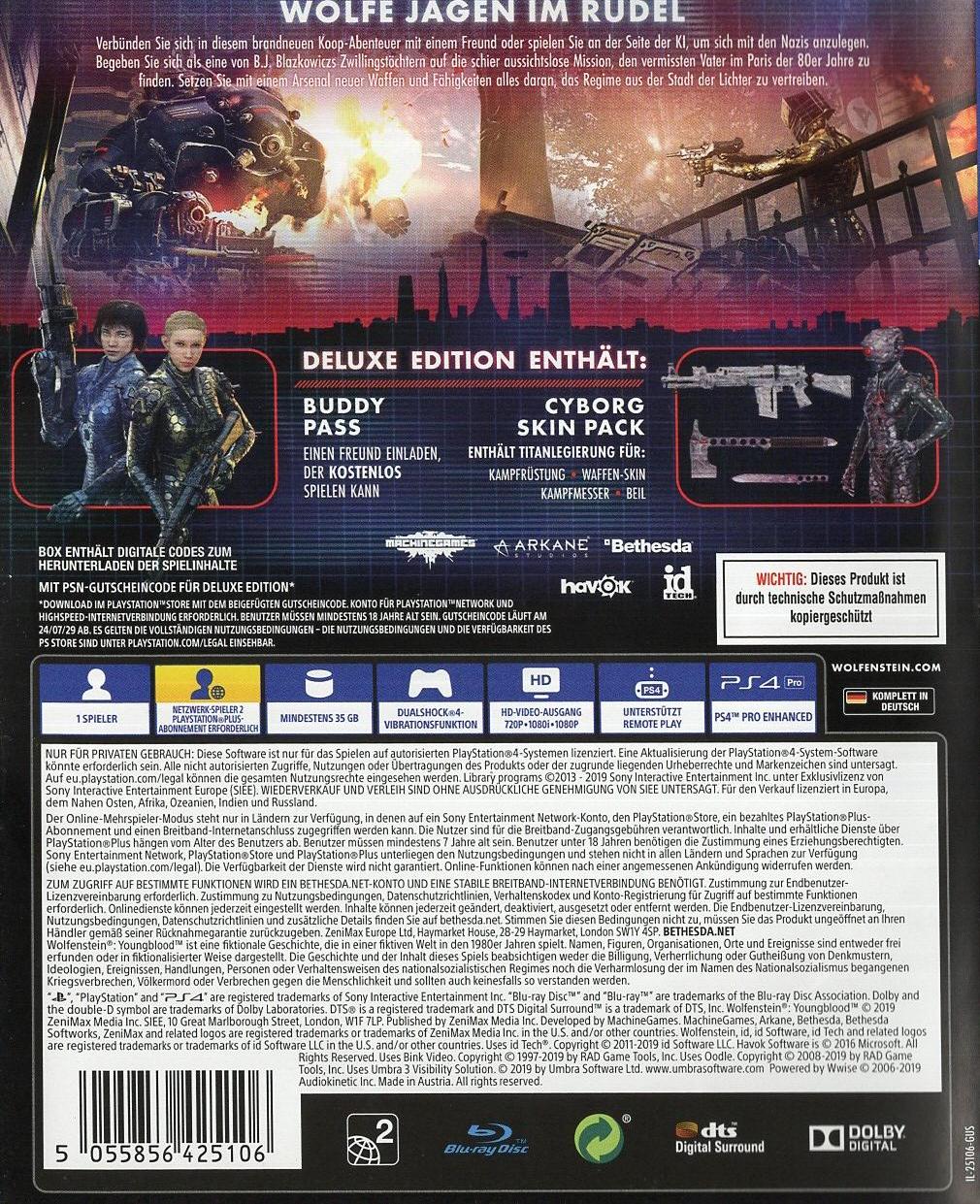 Wolfenstein Youngblood Deluxe Edition - PlayStation 4 Rückseite