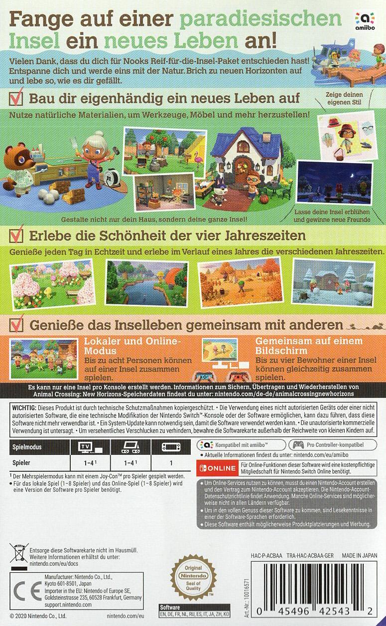 Animal Crossing: New Horizons - Nintendo Switch Rückseite
