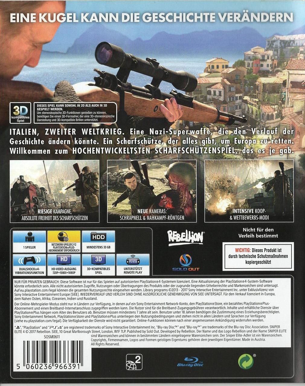 Sniper Elite 4 - PlayStation 4 Rückseite