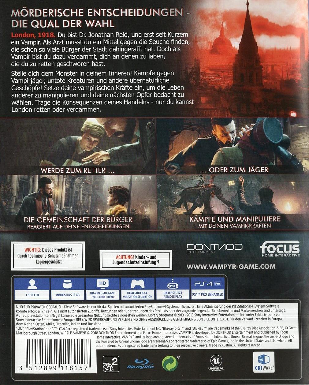 Vampyr - PlayStation 4 Rückseite