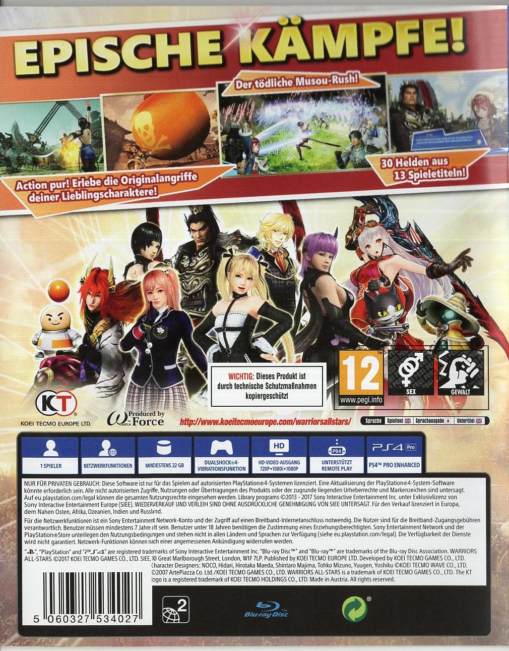 Warriors All-Stars - PlayStation 4 Rückseite