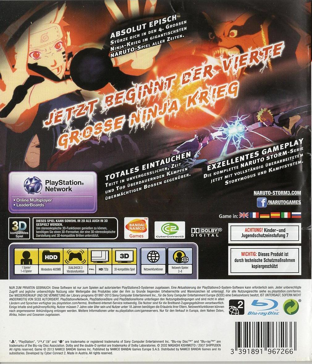 Naruto Shippuden: Ultimate Ninja Storm 3 - PlayStation 3 Rückseite