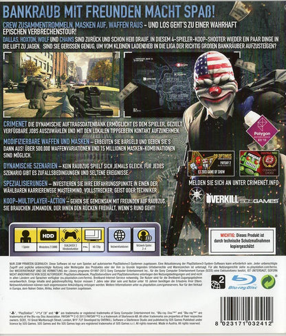 Payday 2 - PlayStation 3 Rückseite
