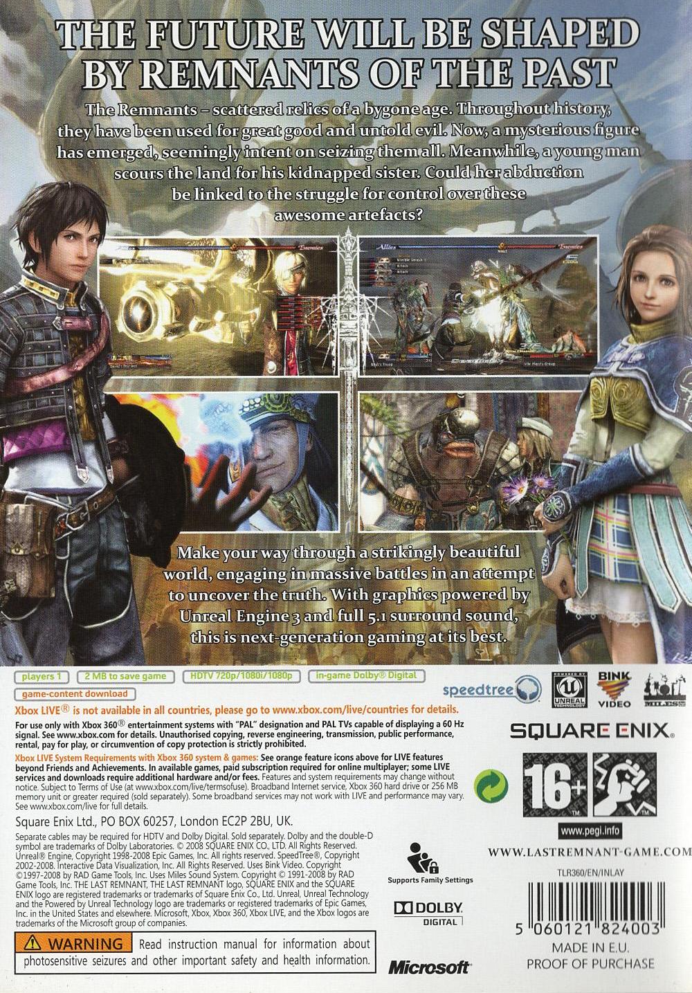 The Last Remnant - Xbox 360 Rückseite