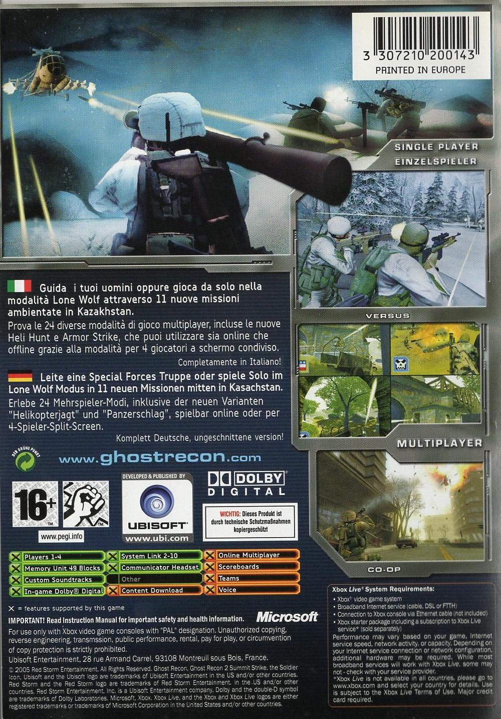 Tom Clancy's Ghost Recon 2: Summit Strike - Xbox Rückseite