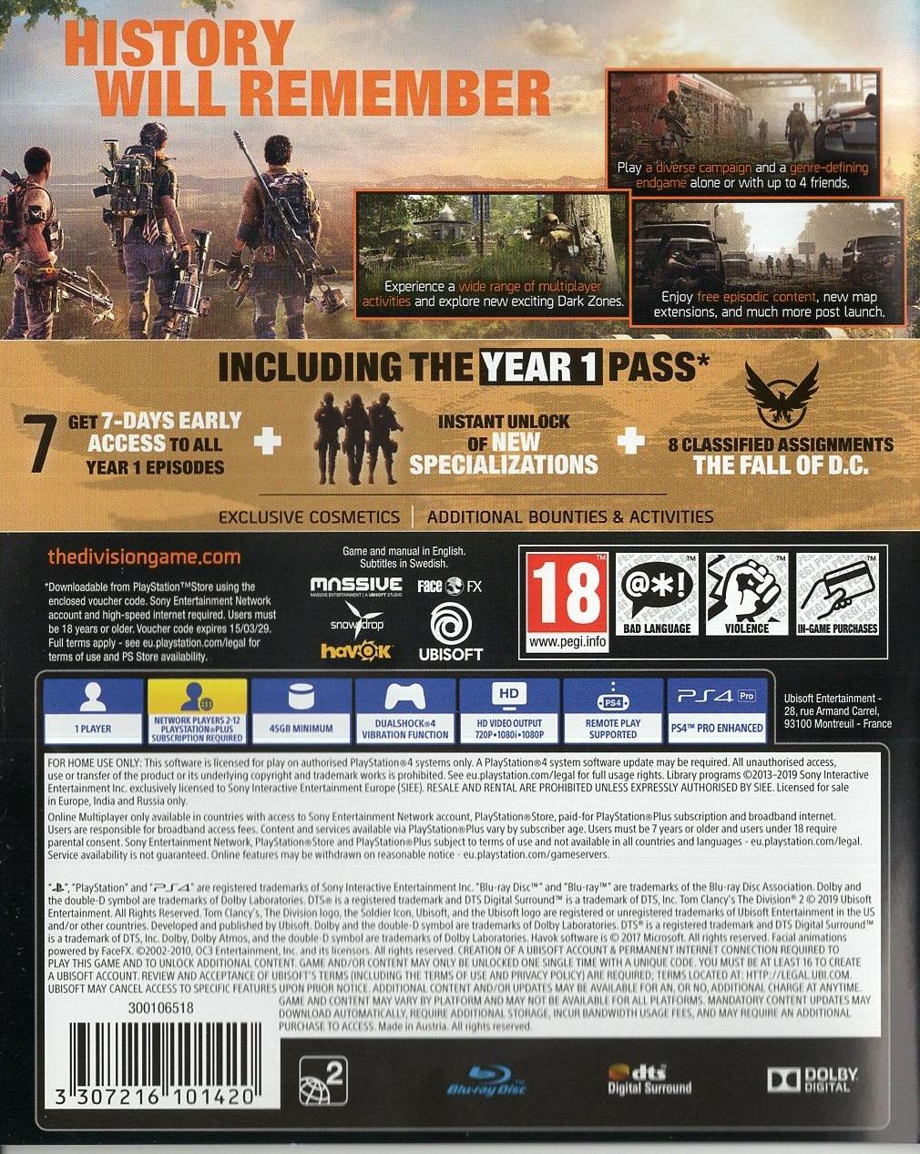 Tom Clancy's The Division 2 - PlayStation 4 Rückseite