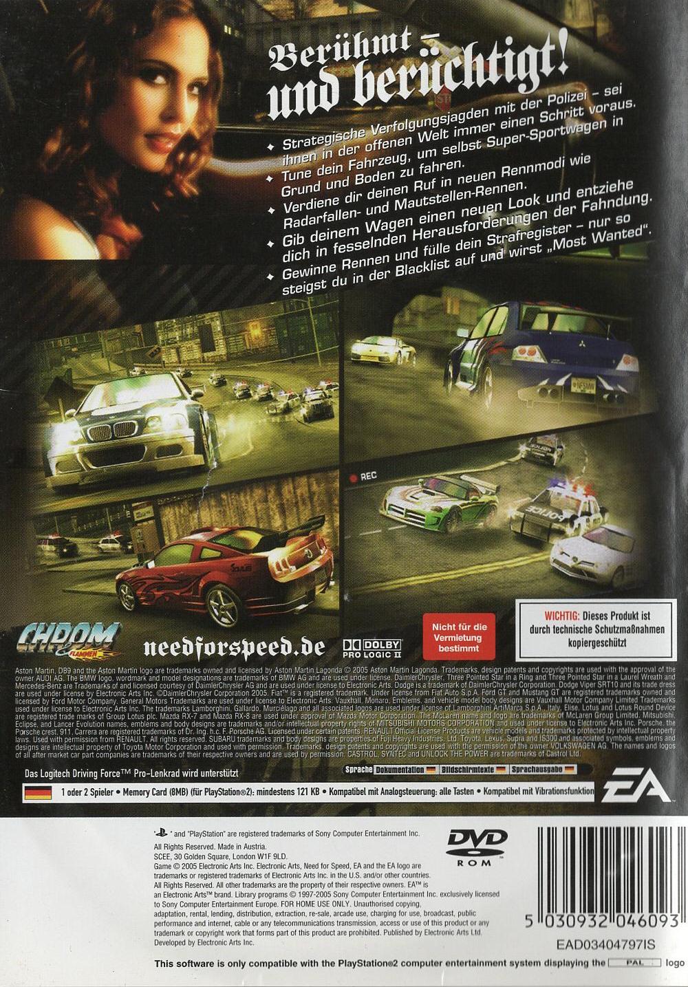 Need for Speed: Most Wanted - PlayStation 2 Rückseite