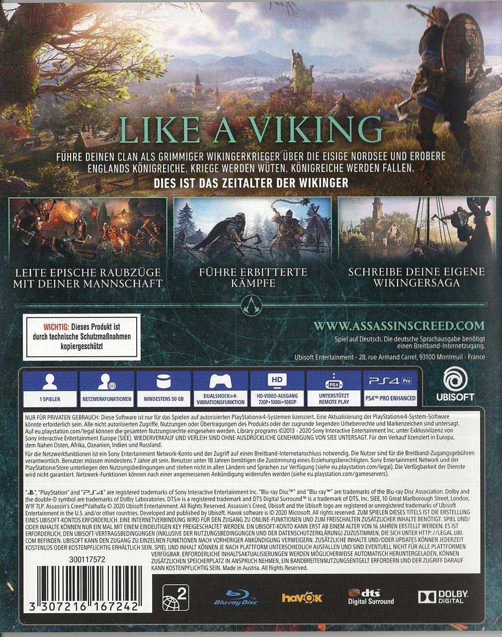 Assassin's Creed Valhalla - PlayStation 4 Rückseite