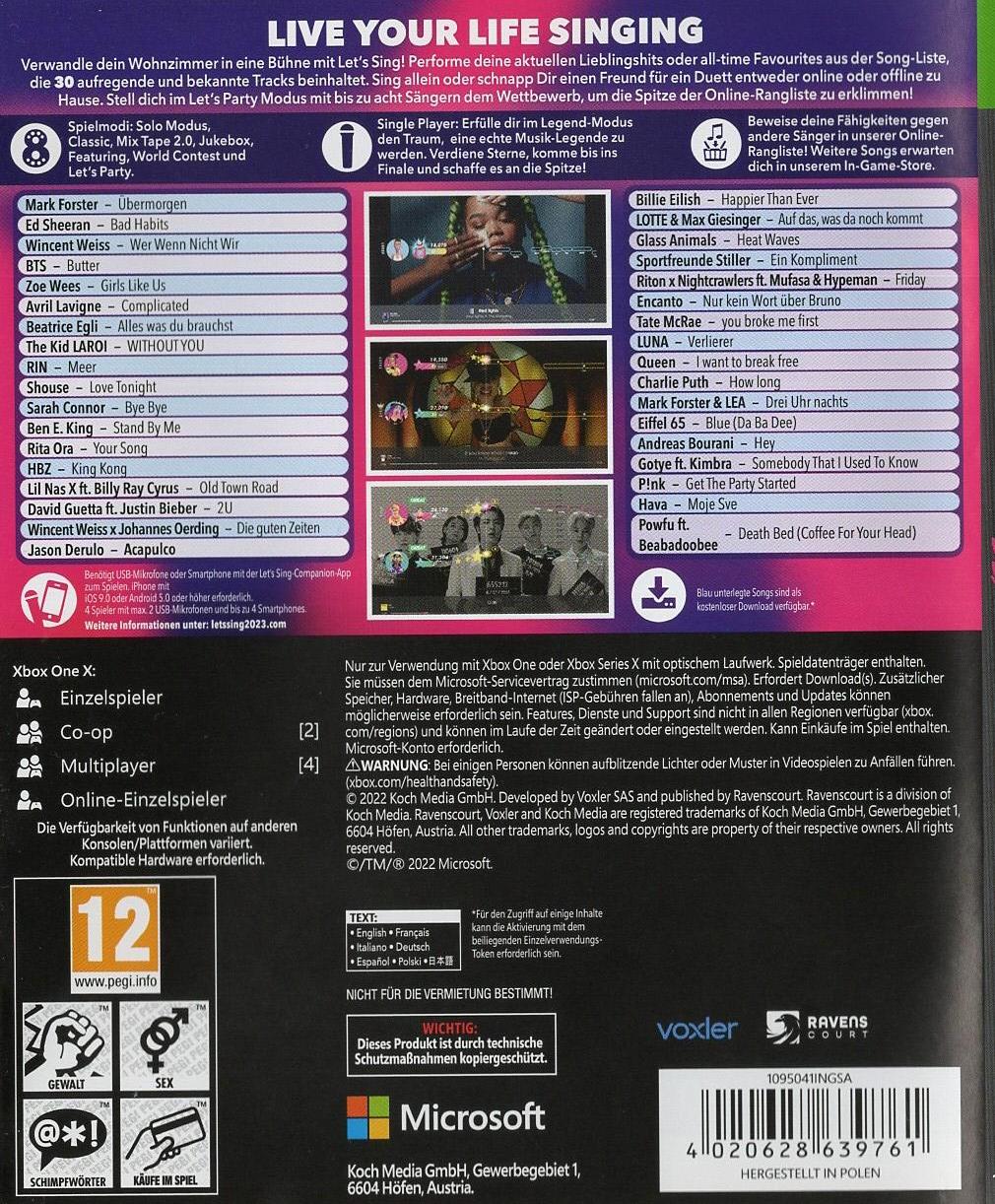 Let's Sing 2023 Mit Deutschen Hits - Xbox One Rückseite