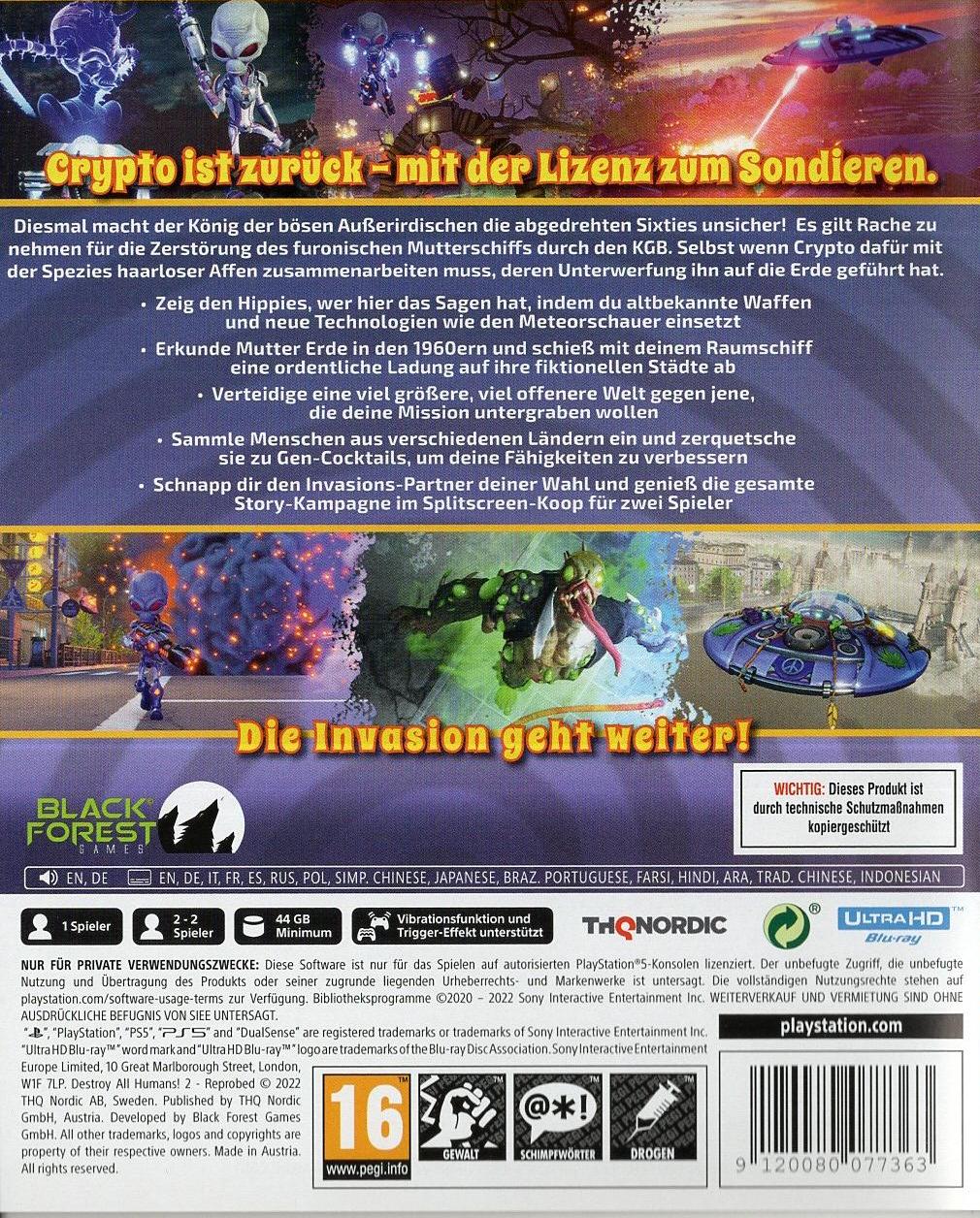 Destroy All Humans! 2 - Reprobed - PlayStation 5 Rückseite