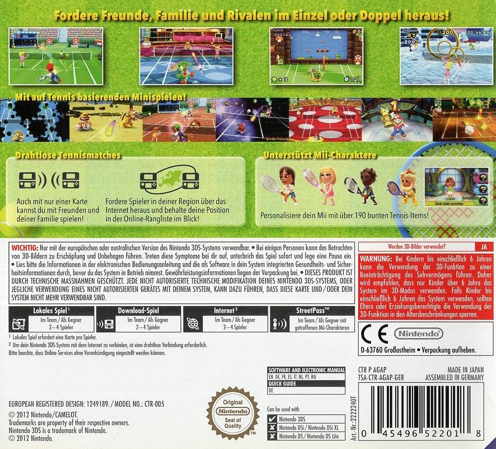 Mario Tennis Open - Nintendo 3DS Rückseite