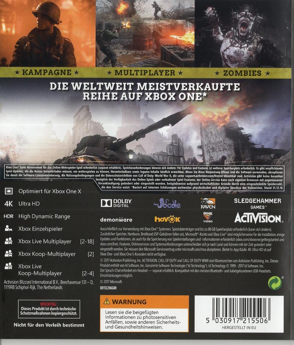Call of Duty: WWII - Xbox One Rückseite