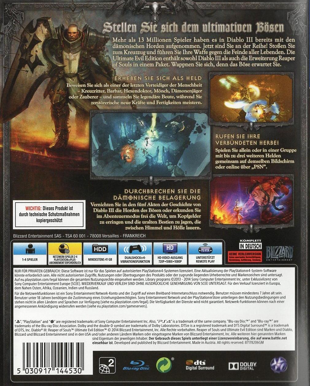 Diablo III: Reaper of Souls - Ultimate Evil Edition - PlayStation 4 Rückseite