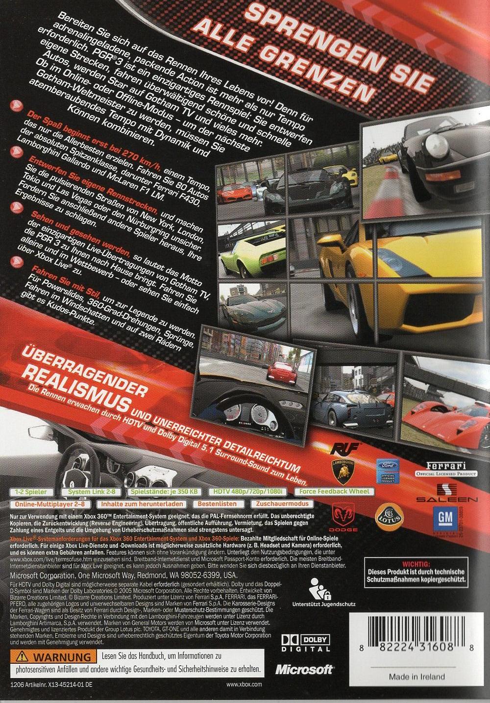 Project Gotham Racing 3 - Xbox 360 Rückseite