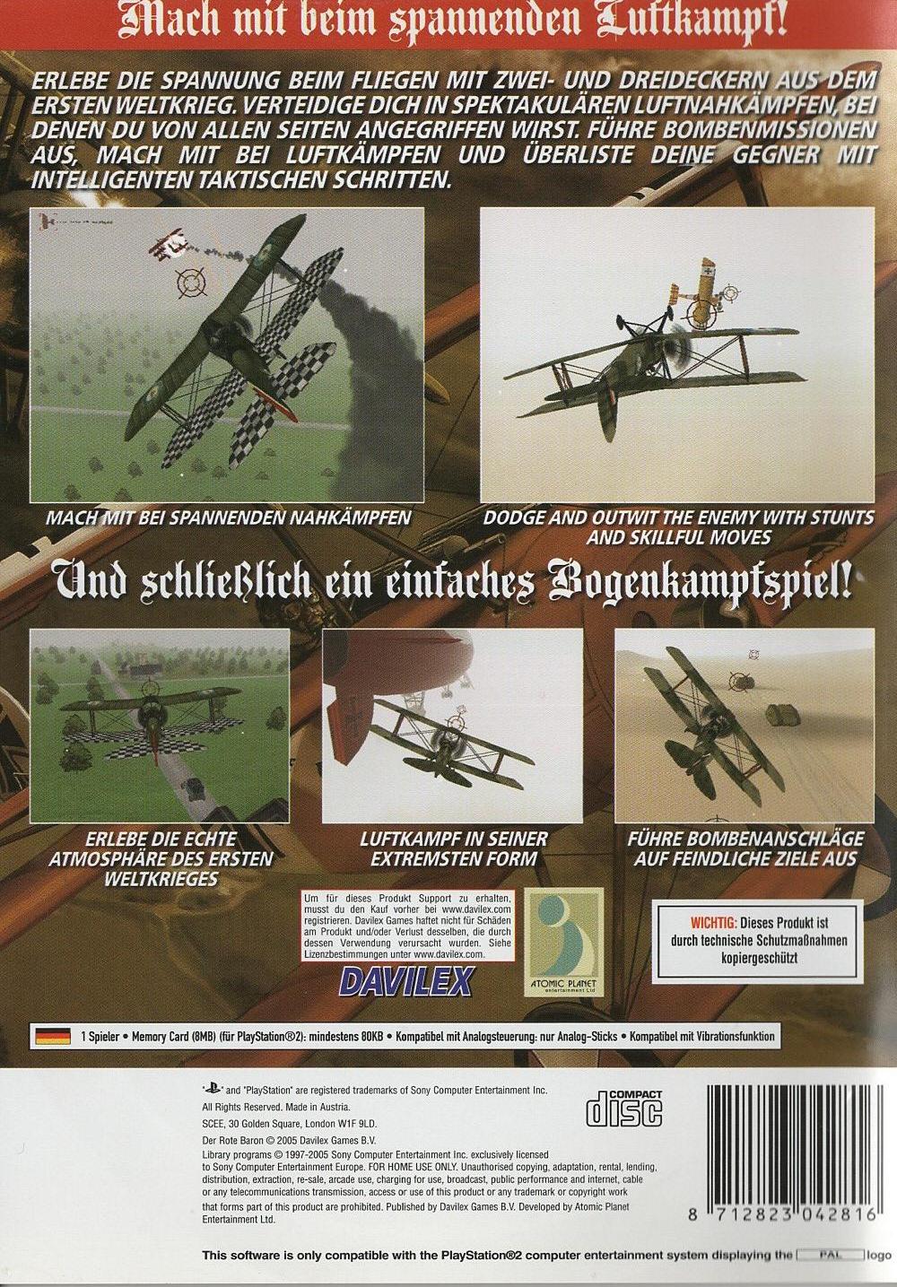 Der Rote Baron - PlayStation 2 Rückseite