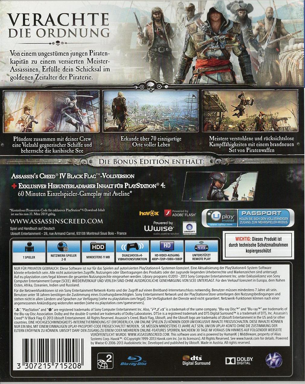 Assassin's Creed IV Black Flag - PlayStation 4 Rückseite