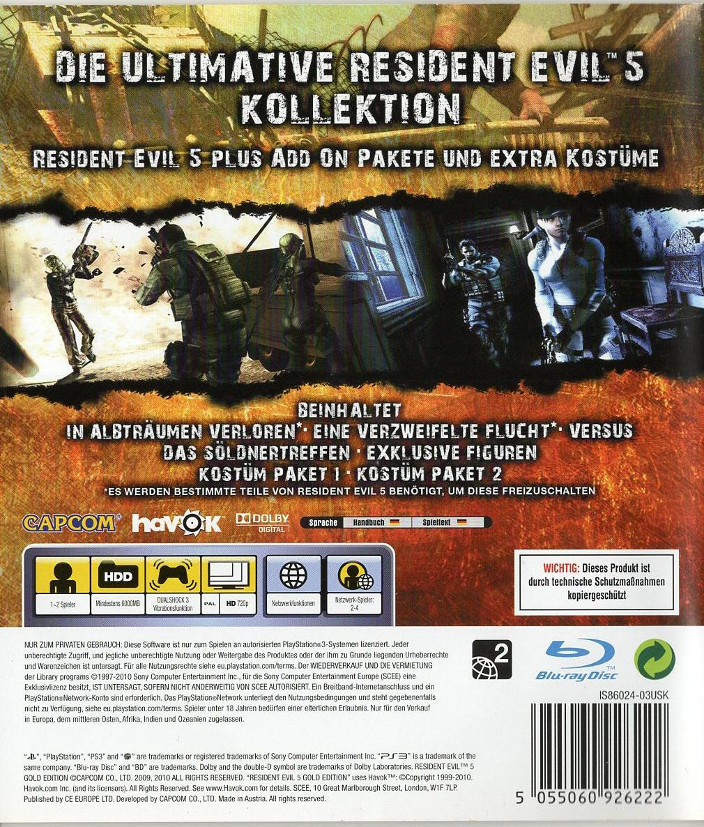 Resident Evil 5 Gold Edition - PlayStation 3 Rückseite