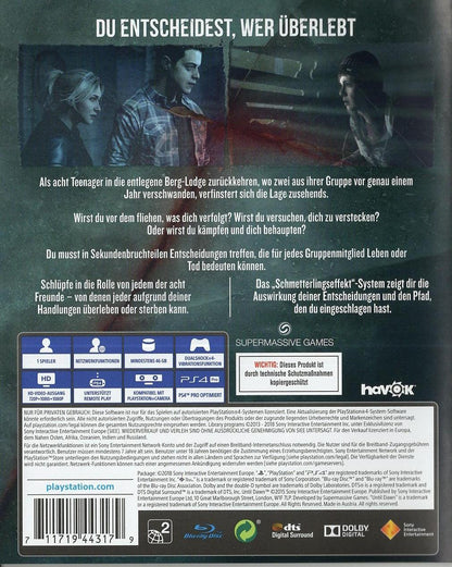 Until Dawn - PlayStation 4 Rückseite