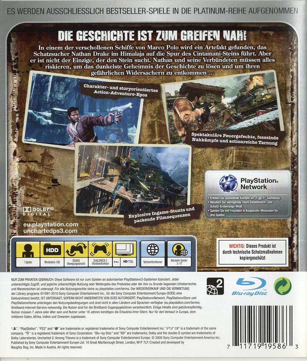 Uncharted 2: Among Thieves - PlayStation 3 Rückseite