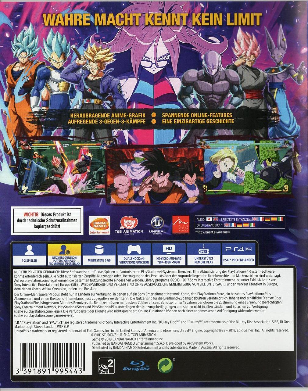 Dragon Ball FighterZ - PlayStation 4 Rückseite