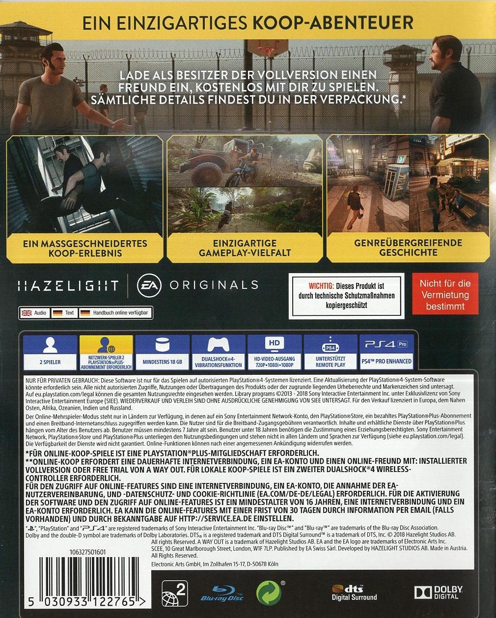 A Way Out - PlayStation 4 Rückseite