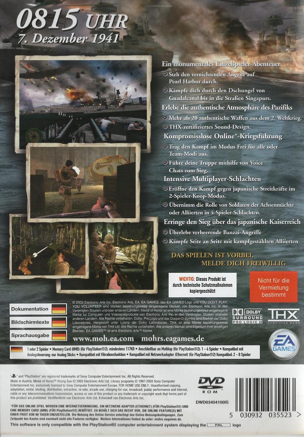 Medal of Honor Rising Sun - PlayStation 2 Rückseite
