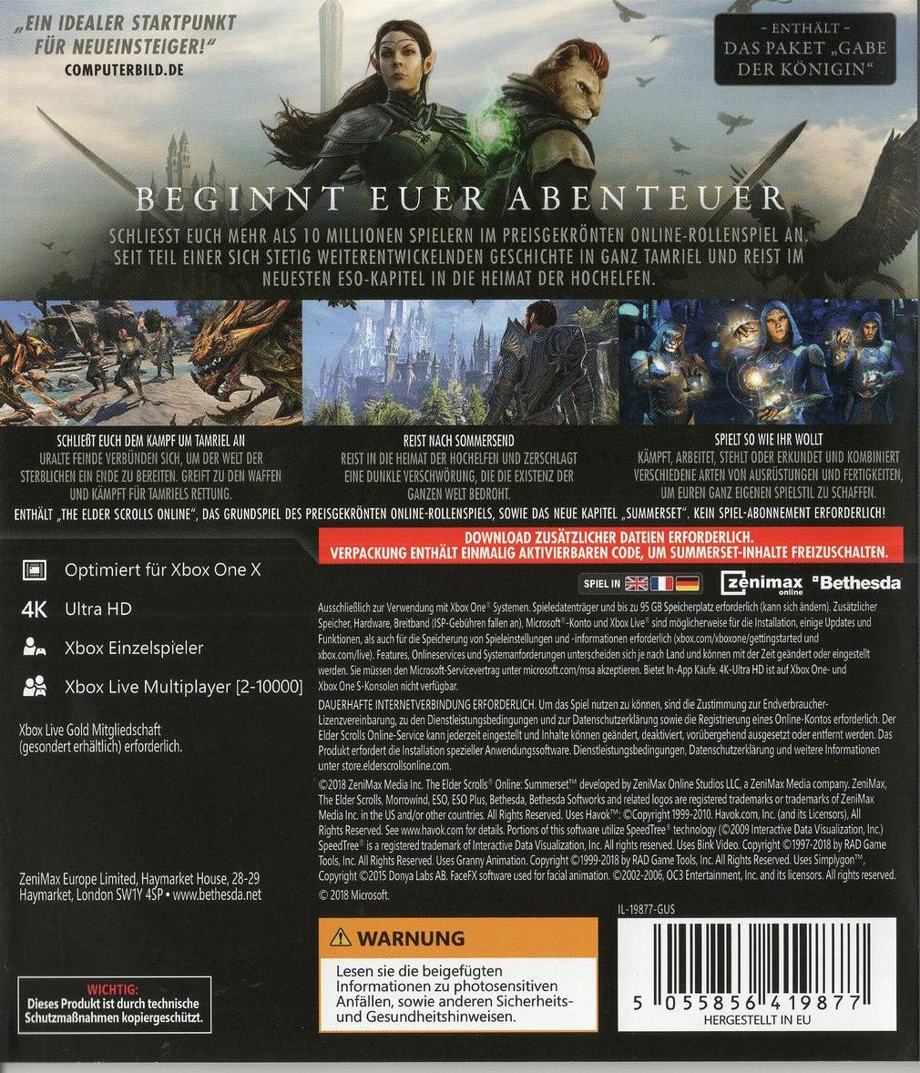 The Elder Scrolls Online: Summerset - Xbox One Rückseite