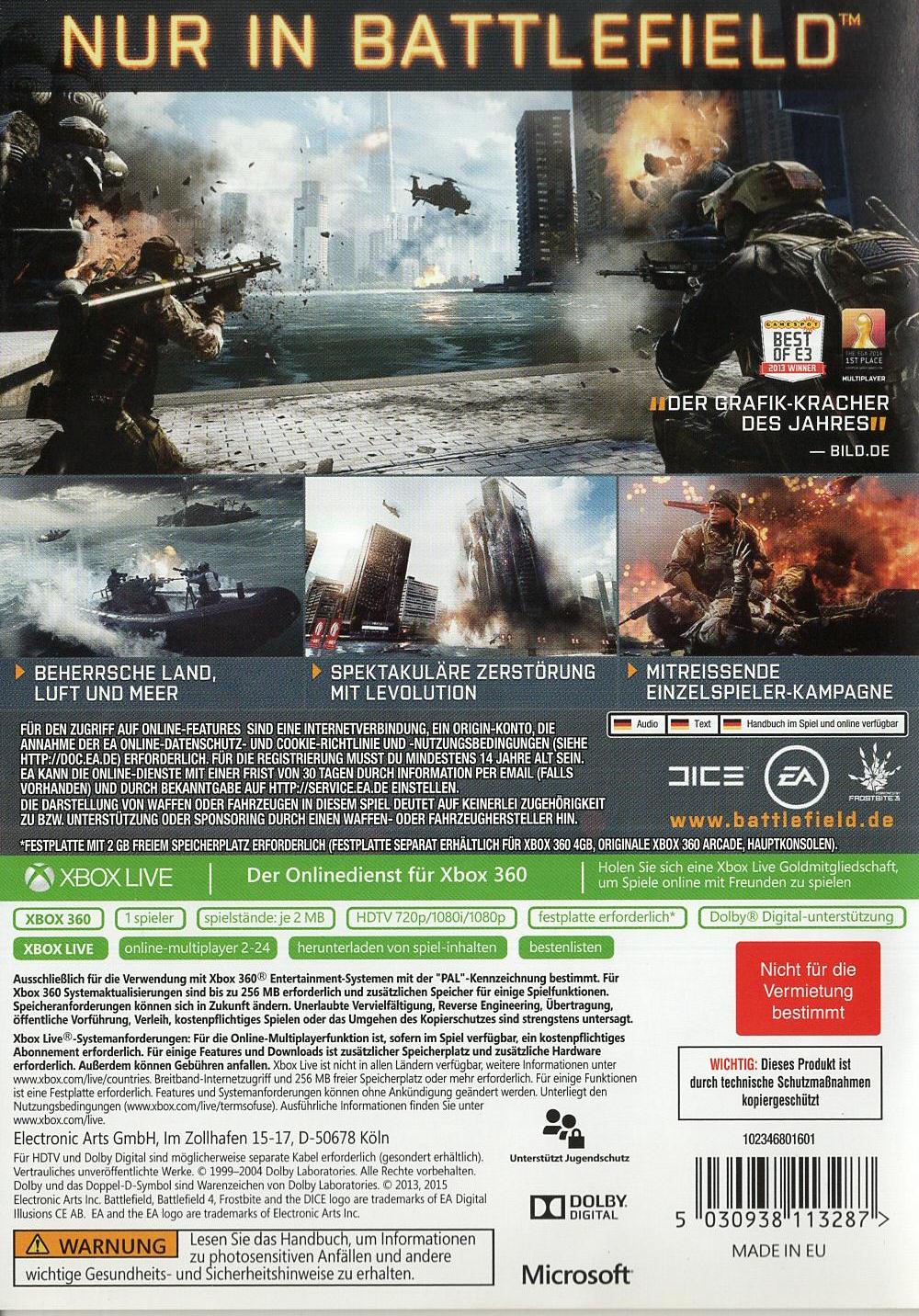 Battlefield 4 - Xbox 360 Rückseite