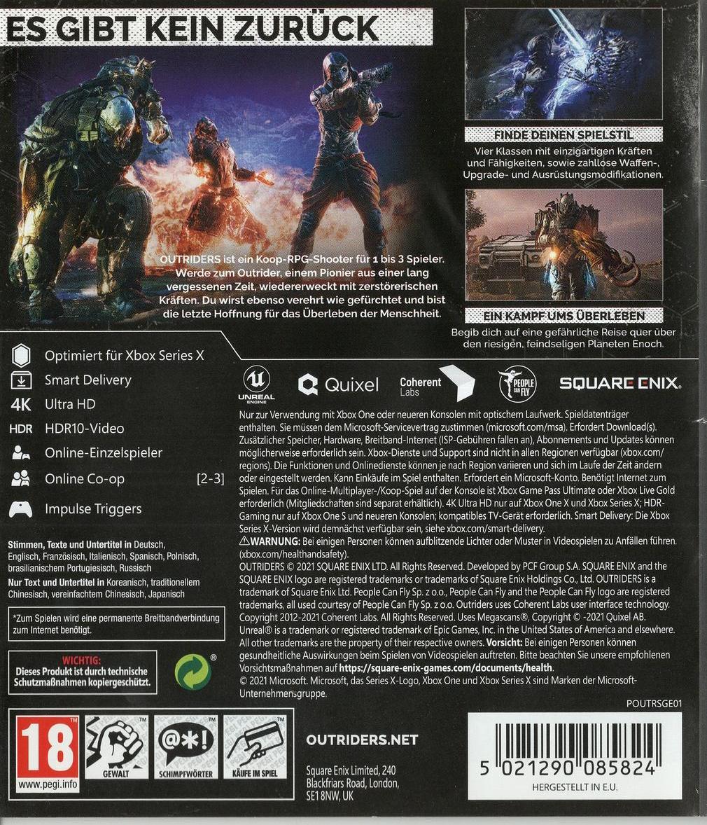 Outriders - Xbox Series X/S Rückseite