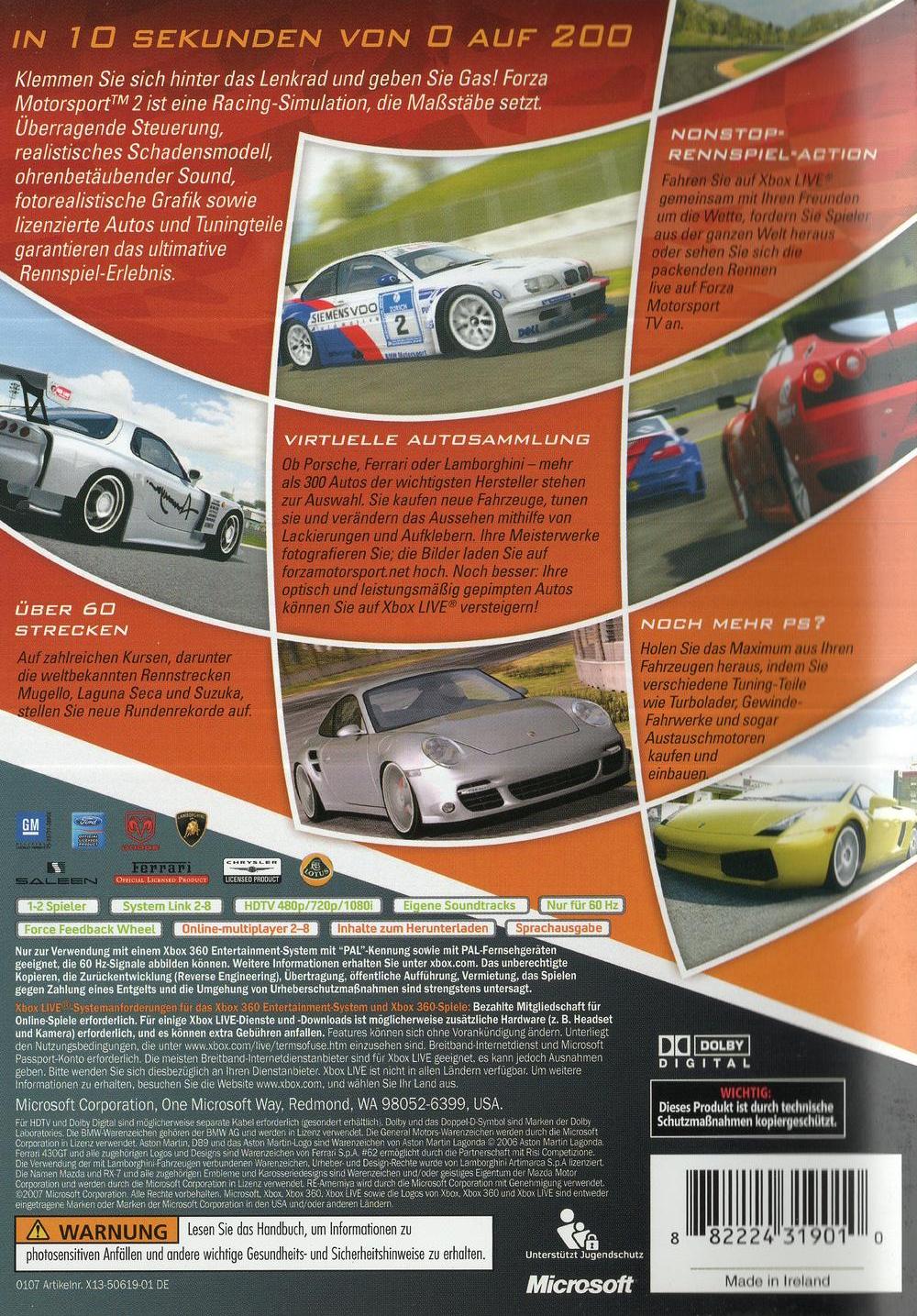 Forza Motorsport 2 - Xbox 360 Rückseite