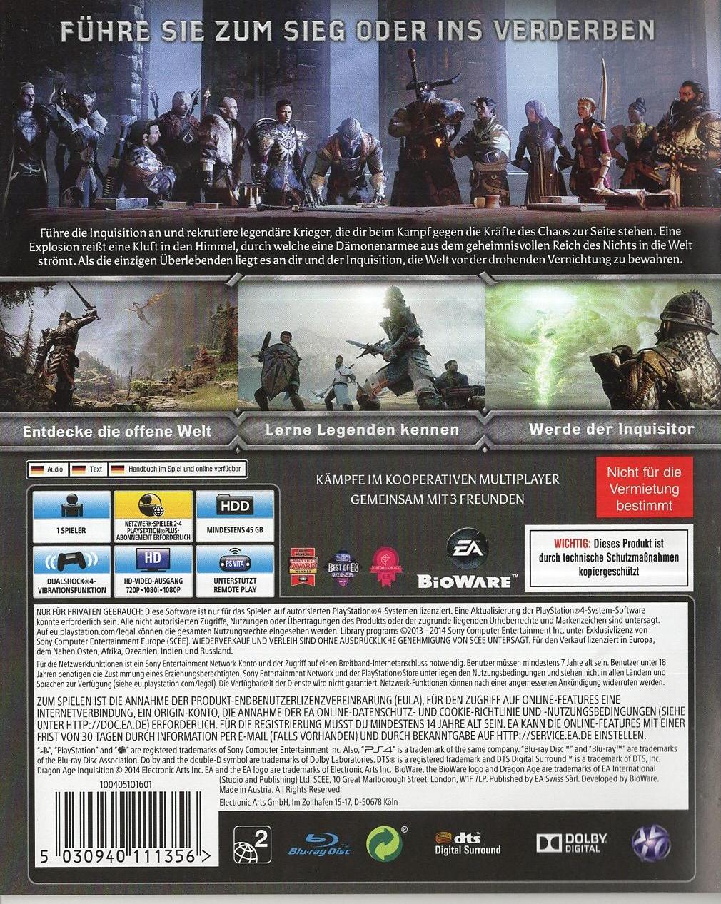 Dragon Age: Inquisition - PlayStation 4 Rückseite