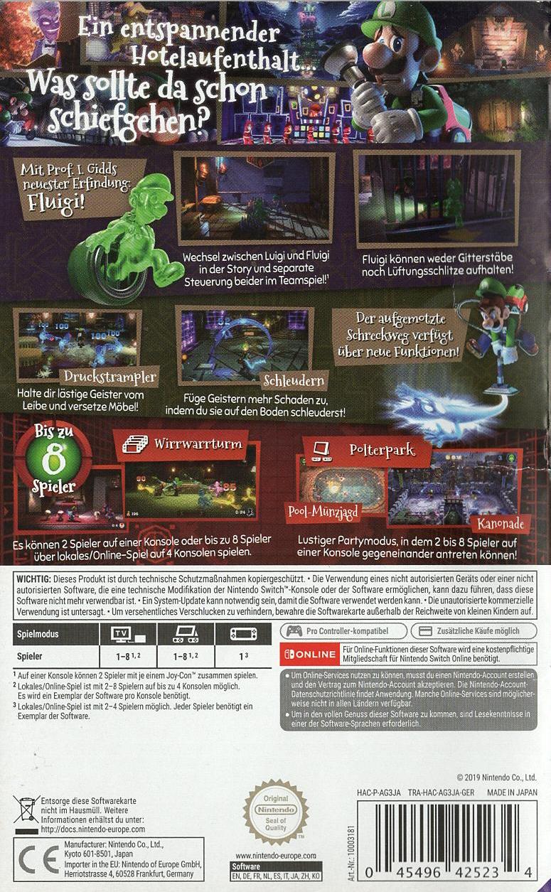 Luigi's Mansion 3 - Nintendo Switch Rückseite