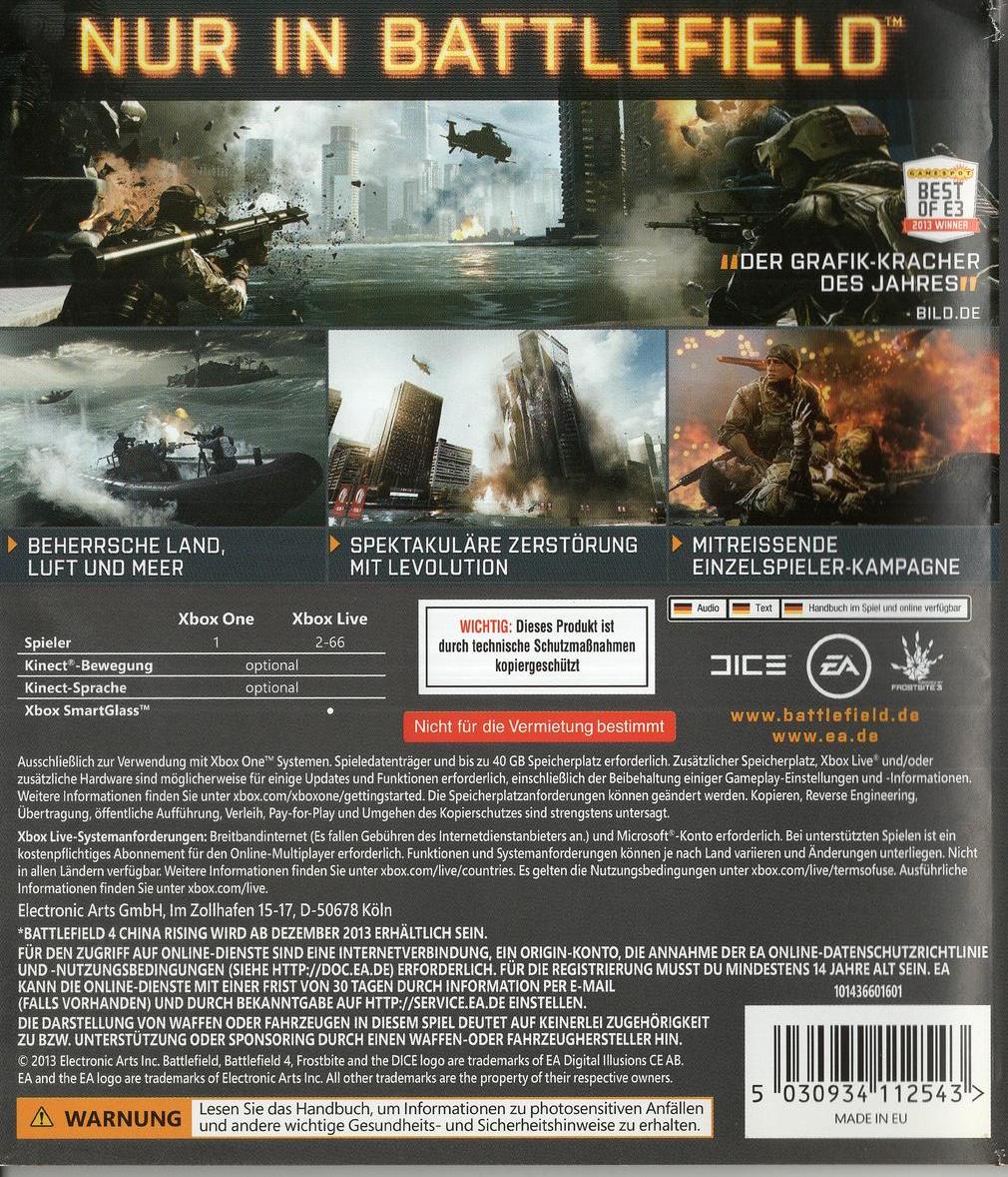 Battlefield 4 - Xbox One Rückseite
