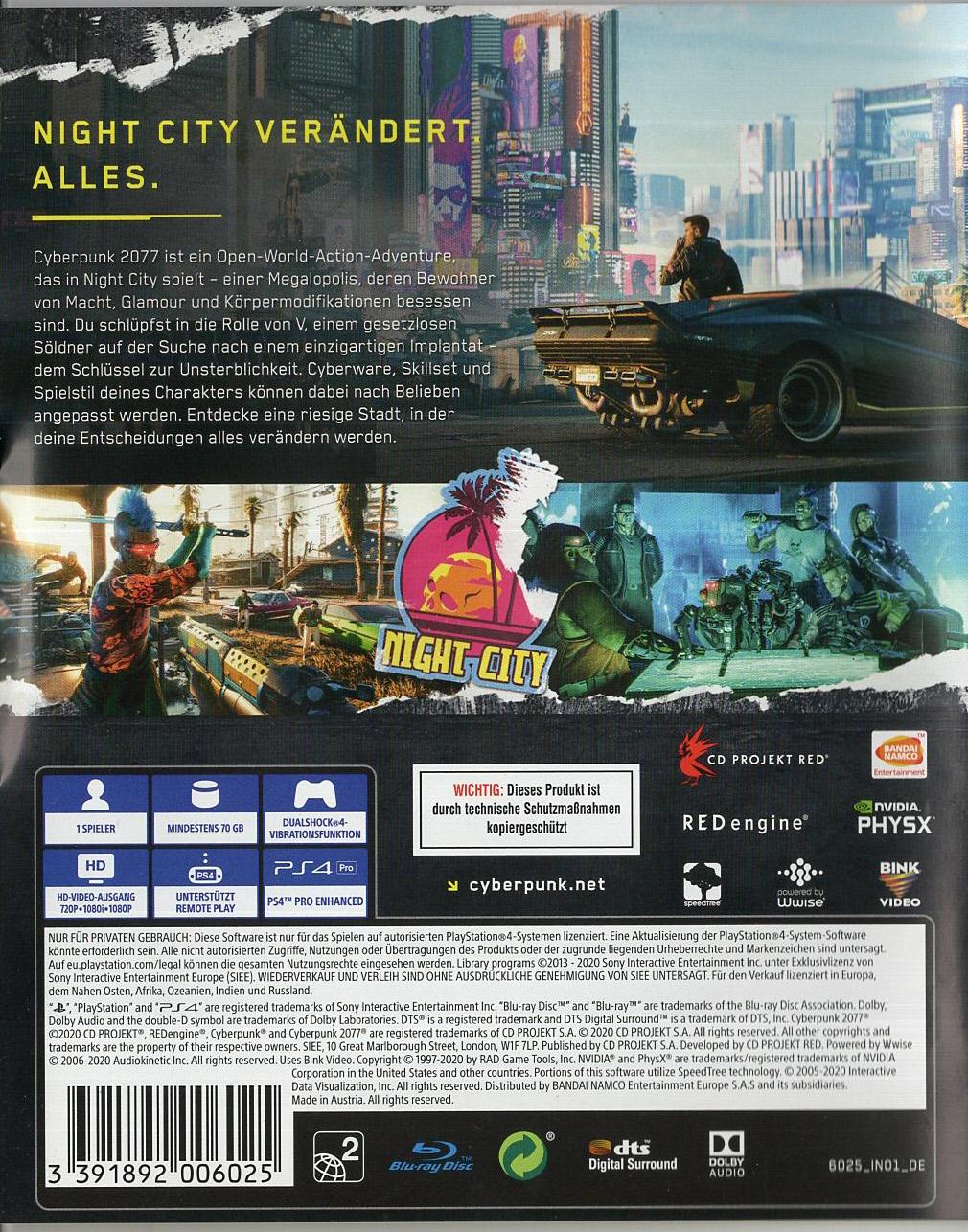 Cyberpunk 2077 - PlayStation 4 Rückseite
