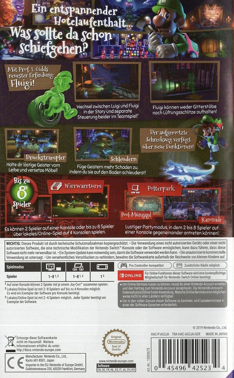 Luigi's Mansion 3 - Nintendo Switch Rückseite